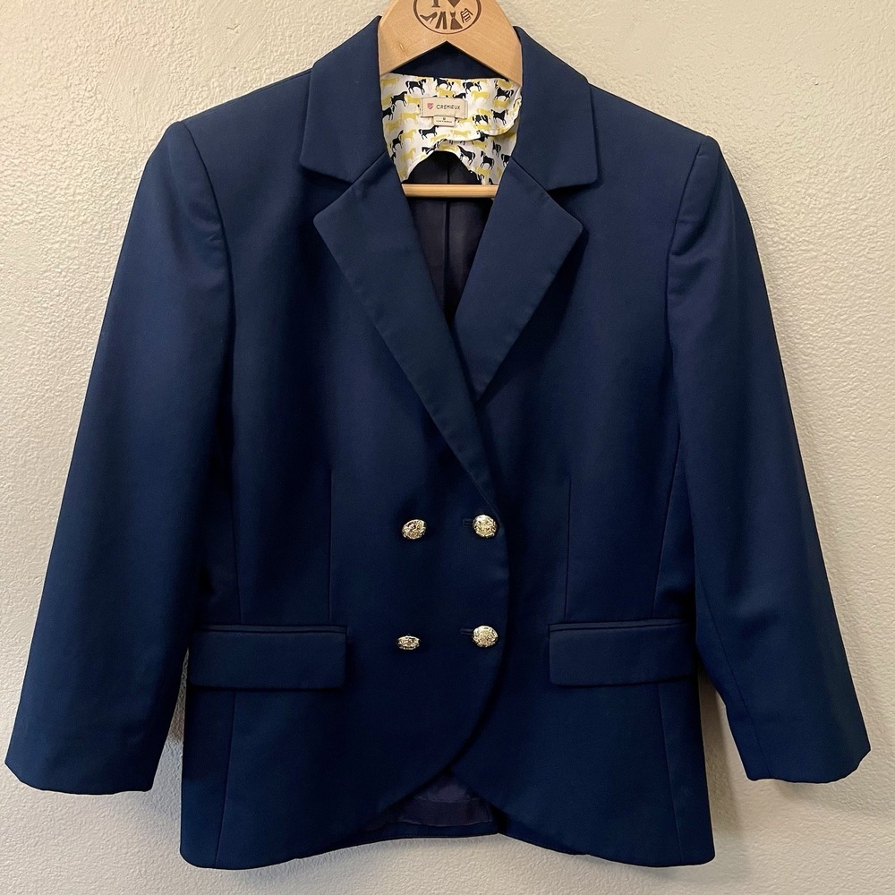 Cremieux Women's Short Blazer Equestrian Jacket Navy Gold Buttons Old Money Sz 8